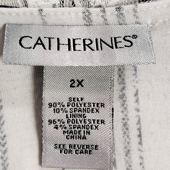 Catherines Womens Short Sleeve Lace Overlay Floral Top Size 2X White Artsy Event - Picture 5 of 11